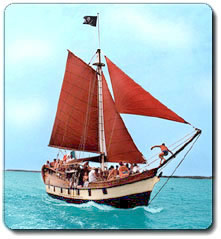 The Corsaire  sailing  the lee-shore waters of Contoy Island